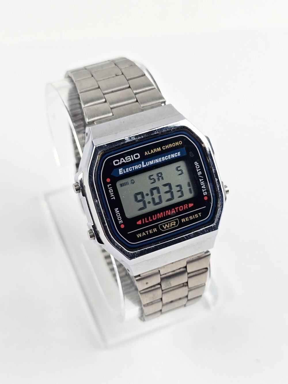 Casio A168 Quartz Digital Alarm Chrono Illuminator Stainless Steel Watch Working